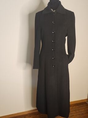 Vintage Black Alpaca Maxi Coat | Quiet Luxury Longline XS/S
